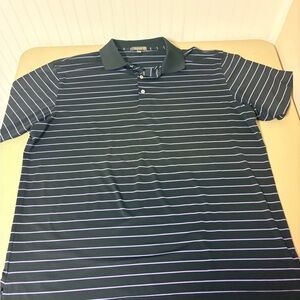 Peter Millar Black Polo with Thin White Stripes